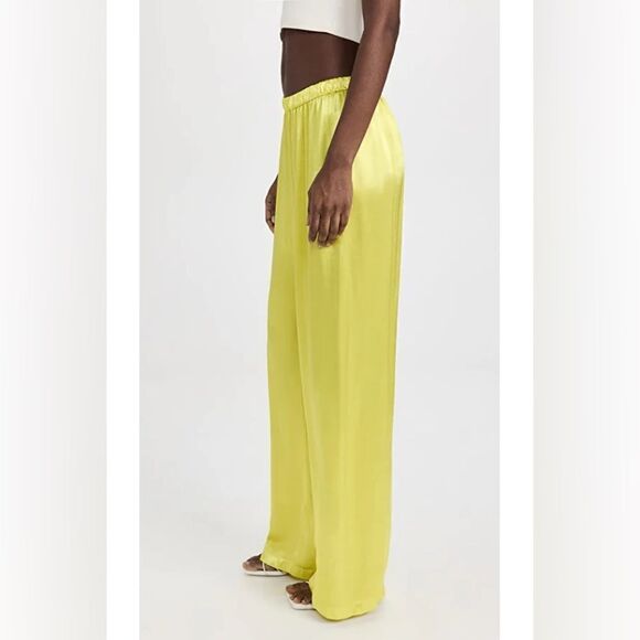 Enza Costa Sold Out Satin High Waist Wide Leg Pull On Pants in Acid Green size S - Picture 5 of 13